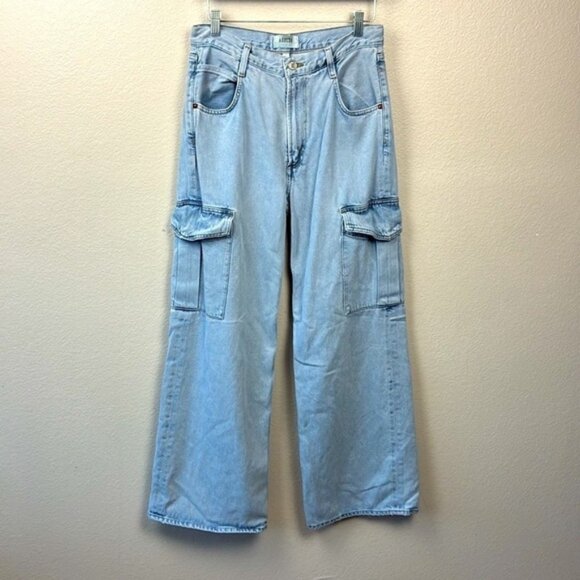 Agolde Minka Jeans Wide Leg High Rise Cargo Pockets Light Wash Denim 27 - Picture 3 of 11